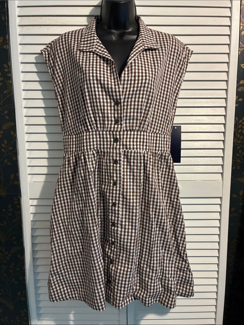 Duffield Lane Brown and White Gingham Button-Front Mini Dress